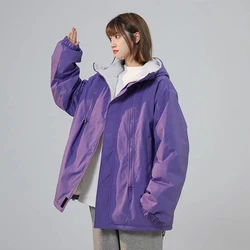 Cargo Padded Cotton Jacket Women Loose Straight Thickened Warm Fall Winter Purple Outwear Zipper Chic Harajuku Y2K Korean Coat