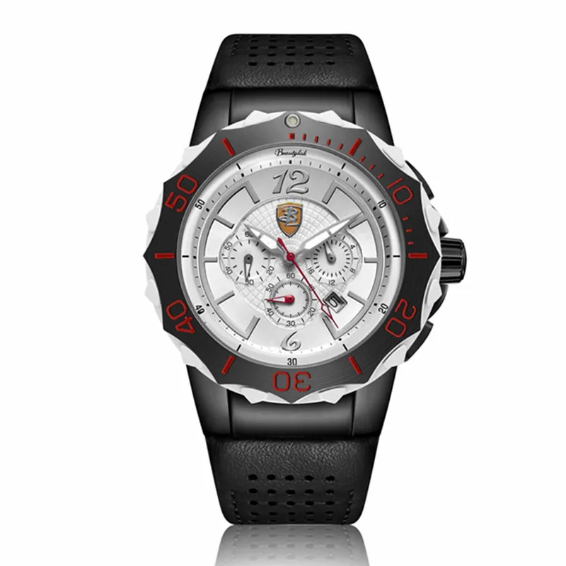 

Chronograph Military Running Sports Full Steel Men Stop Watch Genuine Leather Strap Luxury Brand Watch Waterproof Sapphire Pilot