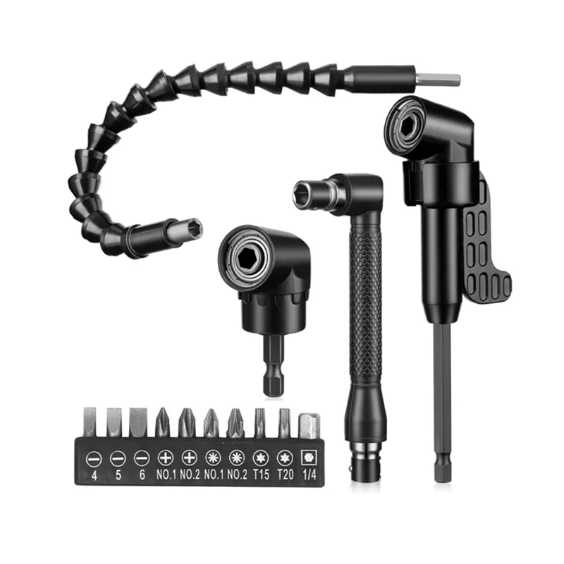 

ABCA-14 Piece 1/4 Inch Hex Flexible Drill Bit Extension Set 105° Right Angle Bendable 90°