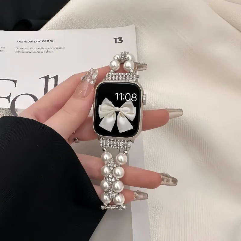 Luxuriöses Metallarmband für Apple Watch Band 40 mm 44 41 45 38 49 42 46 mm Diamant-Perlenarmband iWatch Serie 10 9 8 7 6 5 4 UItra2