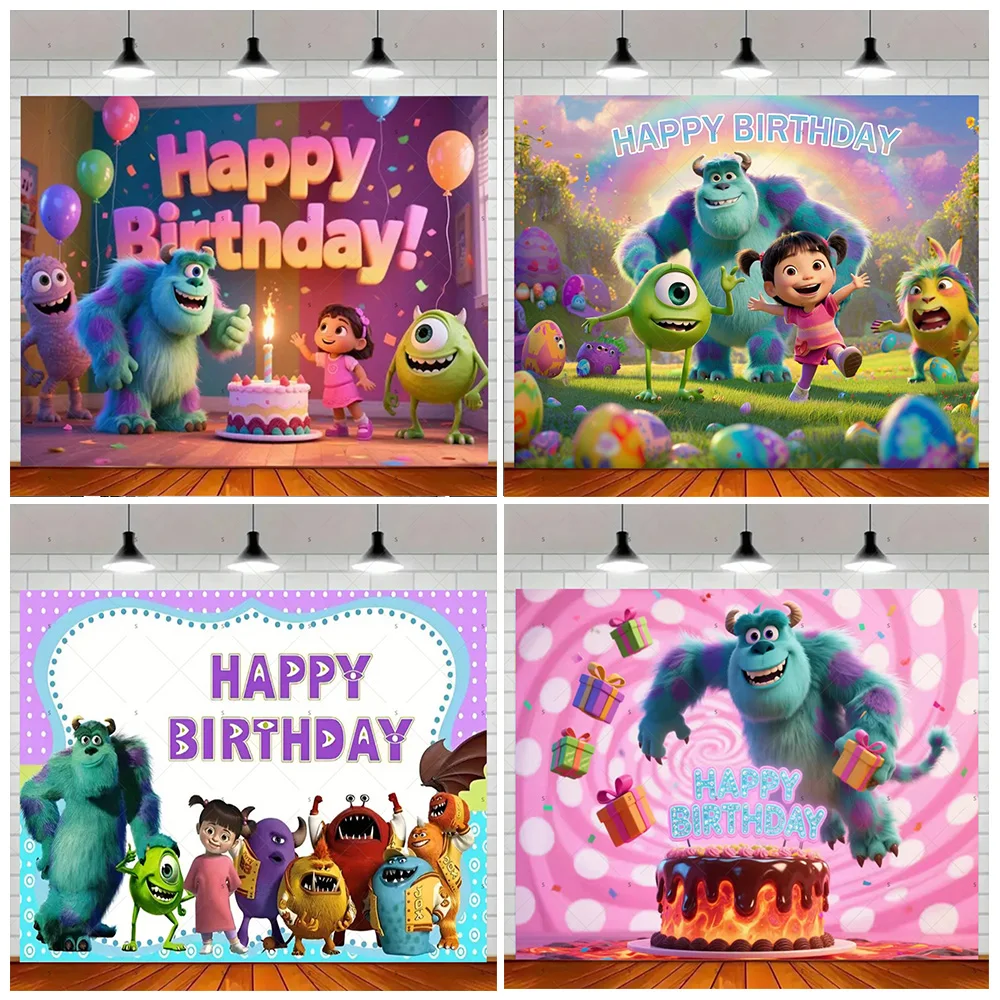 

Disney Monsters Inc Theme Background Banner Kid Birthday Party Decoration Cartoon Photography Backdrop Supplies Photo Shoot Prop