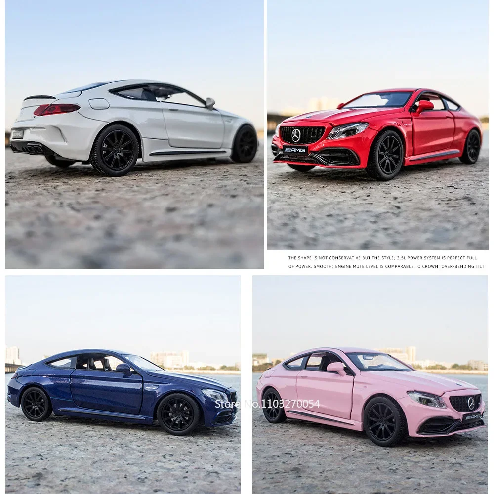 1:32 Scale Mercedes-Benz C63S Toys Alloy Diecast Model Car Doors Opened Sound Light Pull Back Metal Vehices Boy's Christmas Gift