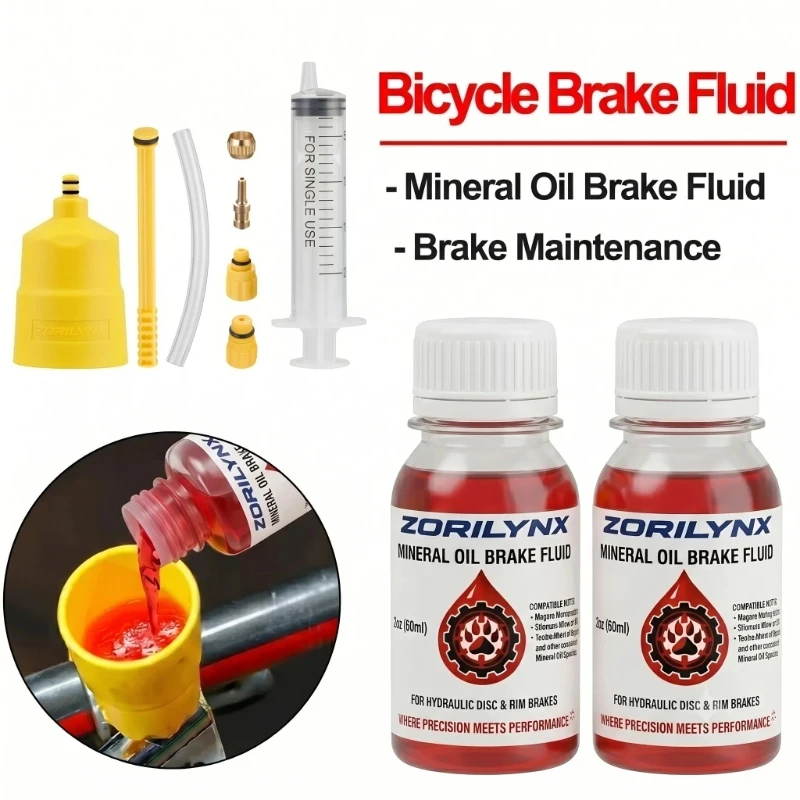 Bike Brake Mineral Oil 60ml, Hydraulic Disc Brake Fluid for Shimano Magura MTB Road Cycling, Premium Pro Repair Maintenance