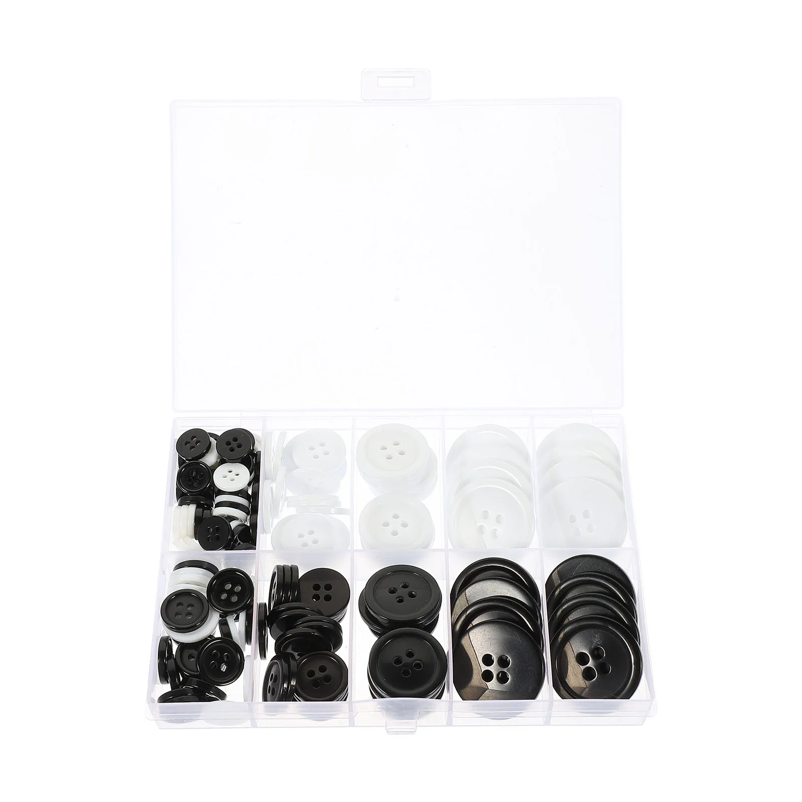 

160Pcs Black and White Resin Sewing Buttons Four Hole Round Buttons for Suit Coat Dress Sweater DIY Clothing Decoration Kit