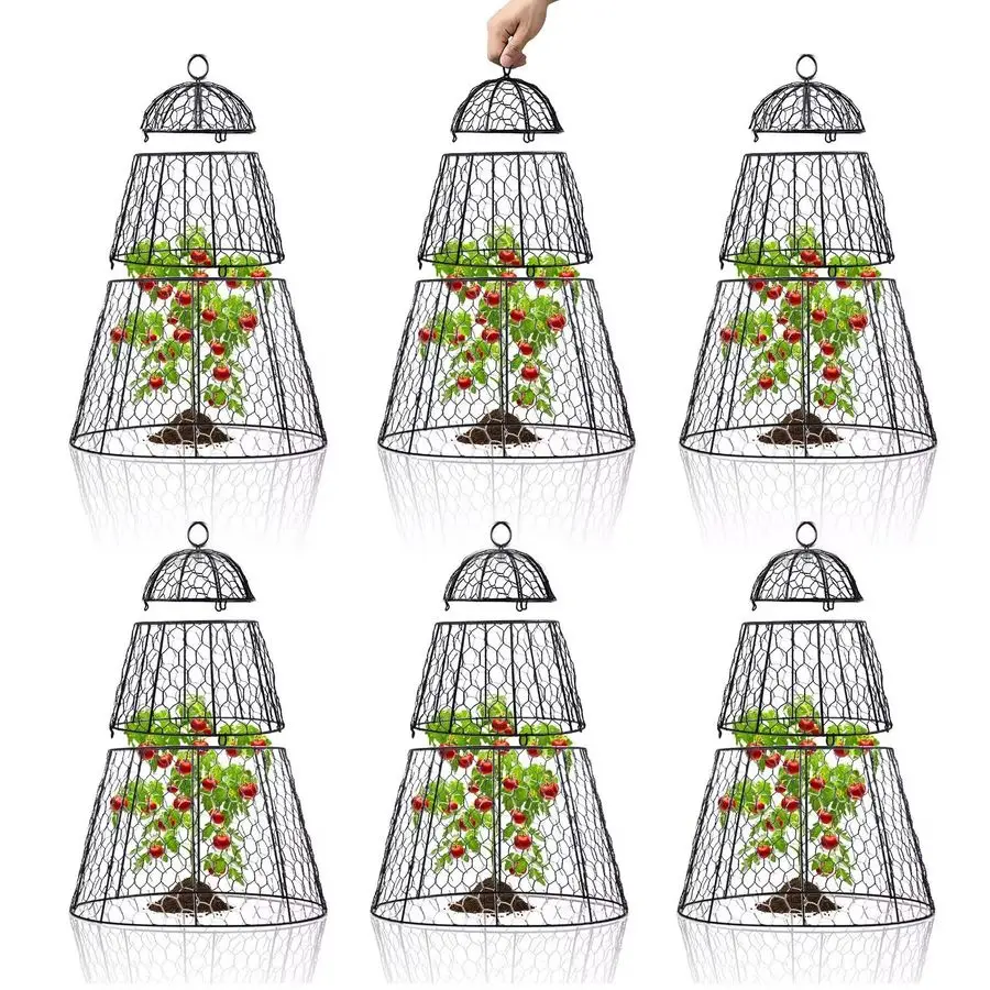 

Комплект из 6 регулируемых защитных колпаков-сеток Open Design Chicken Wire Cloche для садовых растений от птиц и животных, для крупных растений и цветов, 14 дюймов