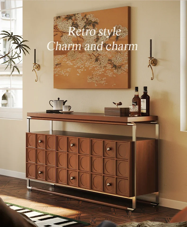 French retro cherry wood dining side cabinet integrated against the wall light luxury high sense solid wood locker
