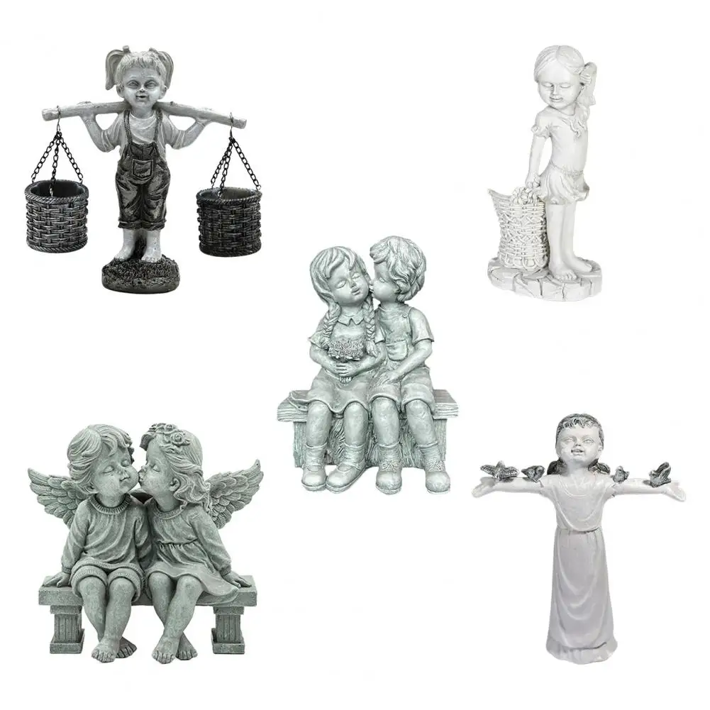 Resin Garden Ornament Outdoor Garden Decor Girl Boy Garden Statue Outdoor Resin Sculpture Kids First Kiss Decorative For Yard