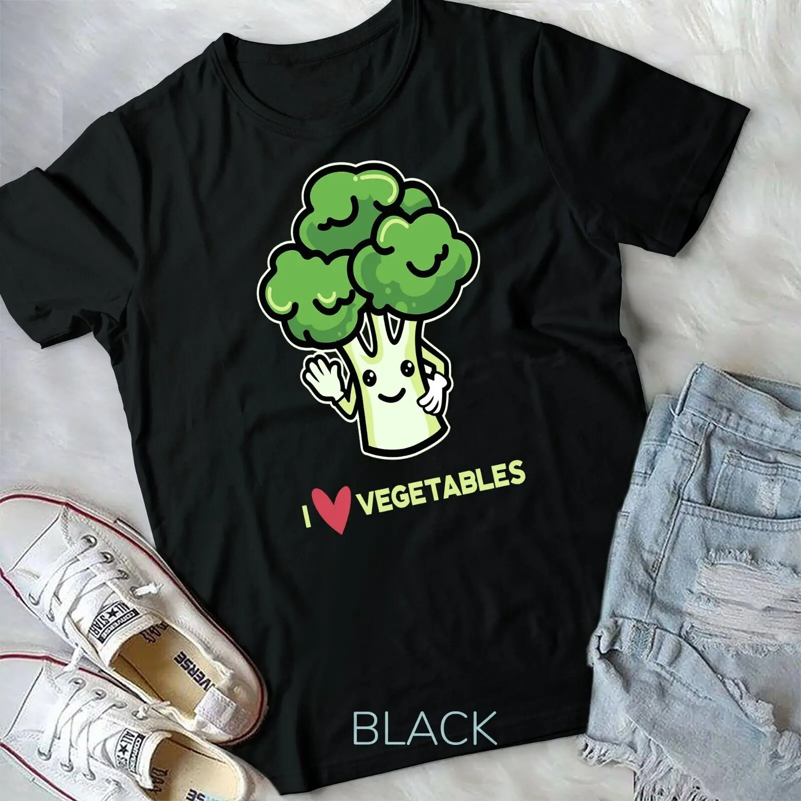 I Love Vegetables Broccoli Design Vegan T-Shirt Unisex T-shirt