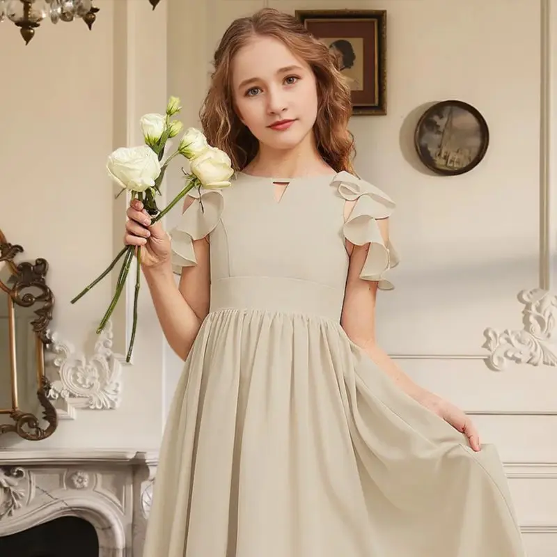 

Детское асимметричное шифоновое платье FA Kids A-Line с вырезом-лодочкой для девочек, платье подружки невесты, платье для девочек с рукавами-крылышками, для вечеринок, торжественных мероприятий и свадеб