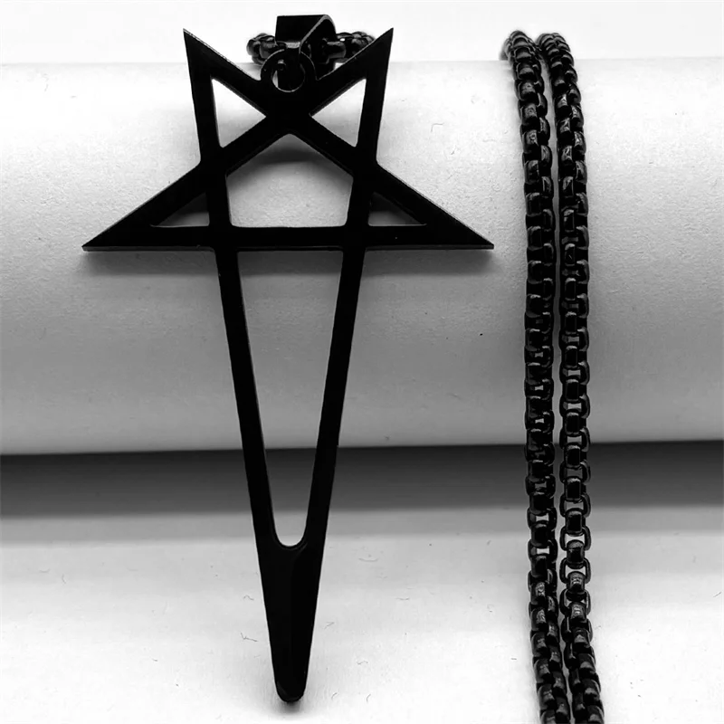 Hiphop Viking Pentagramm Halskette Für Frauen Männer Edelstahl Silber Schwarz Farbe Retro Mann Kette Schmuck – Detail 6