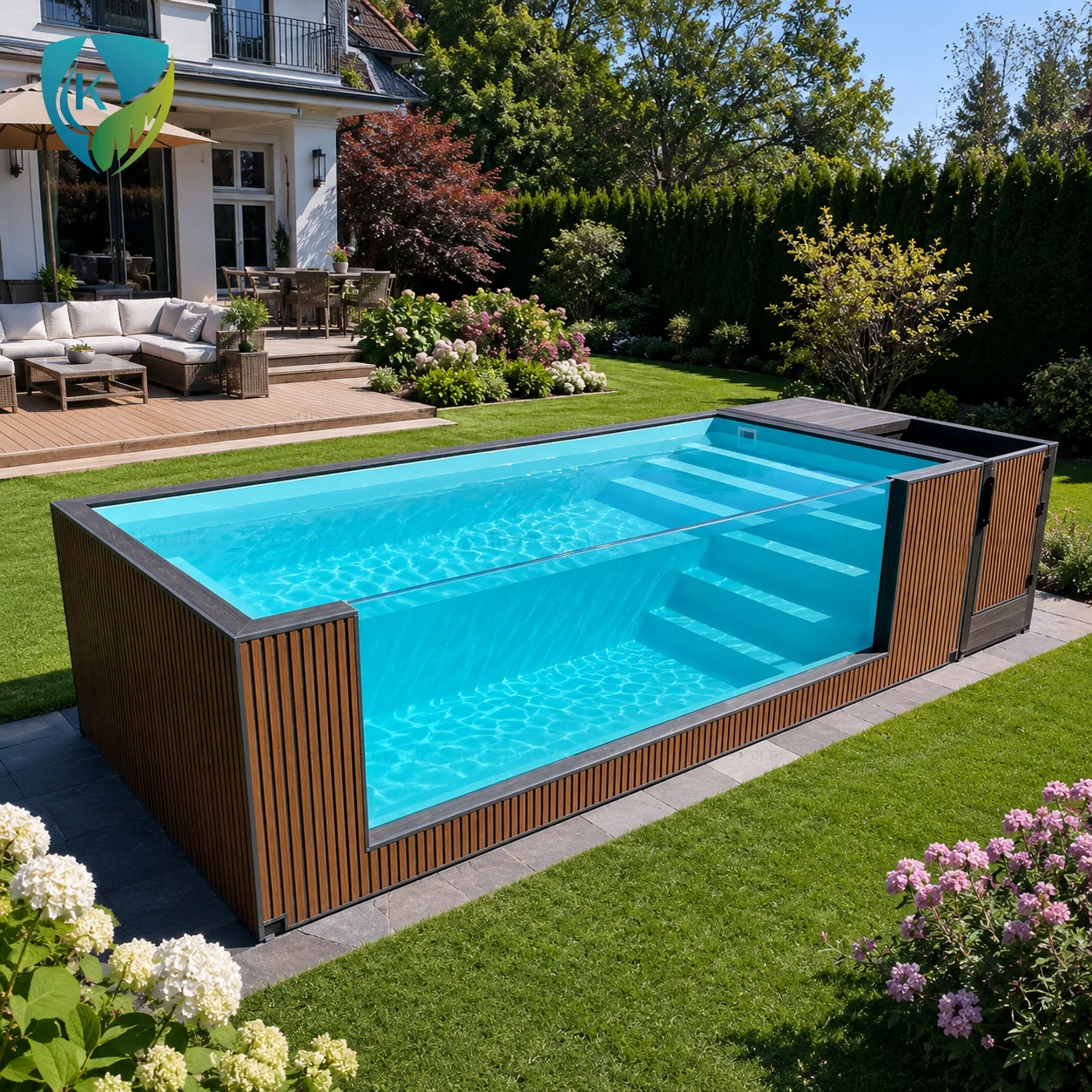 Rectangular 20ft 30ft 40ft Fiberglass Above Ground Pool Kit Outdoor FRP Swimming Pool for Villa Hotel Resort