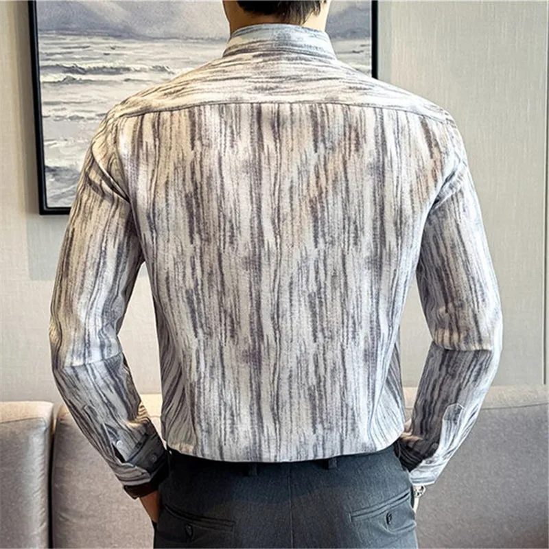 Men's Long Sleeve Lightweight Casual Shirts High Quality Cotton Linen Slim Fit Striped Youthful Vitality Breathable Shirt Men