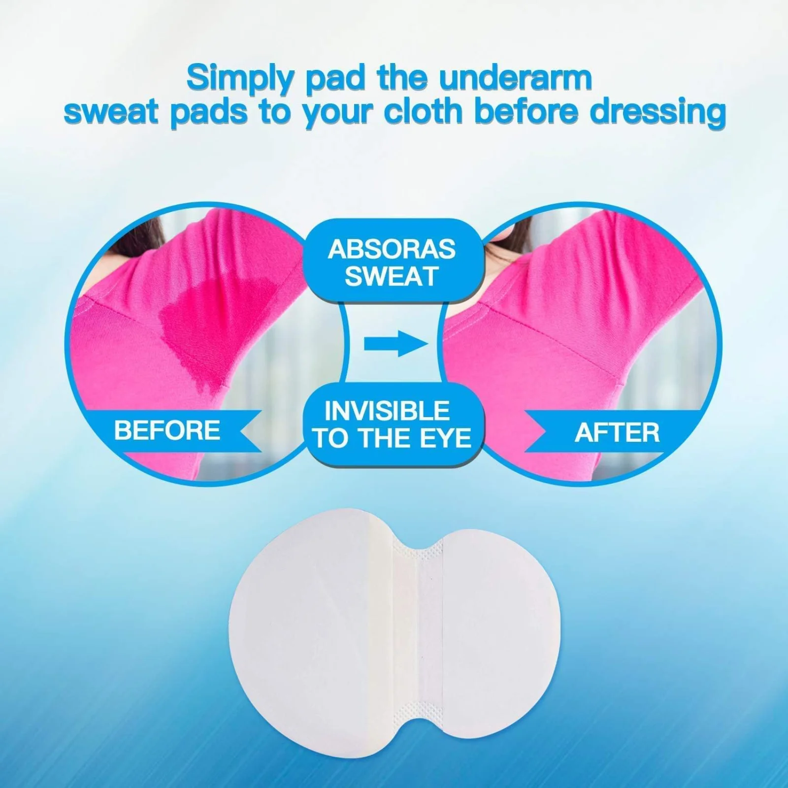 100x Sweat Free Pads Underarm Sweat Pads Disposable Extra Adhesive Unflavored Non Visible Fight Hyperhidrosis for Summer Unisex