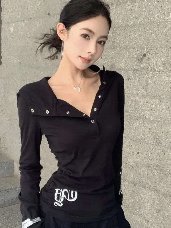 American Style Hot Girl Hooded Long Sleeve T-Shirt Women's Autumn New Slimming Versatile Cover up Top Korean Style Commute Scene
