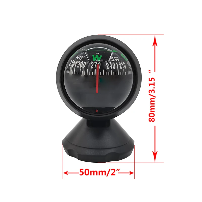 ISURE MARINE Round Bottom Black Compass Car Guide Ball Angle Adjustable Marine Yacht Direction Guide