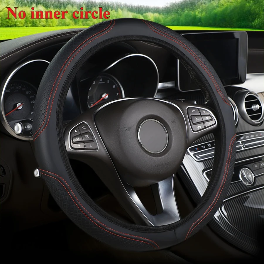 Artificial Leather Three-dimensional Embossed-car without Inner Ring Steering Wheel Cover Auto Parts for 14.5-15 Inches