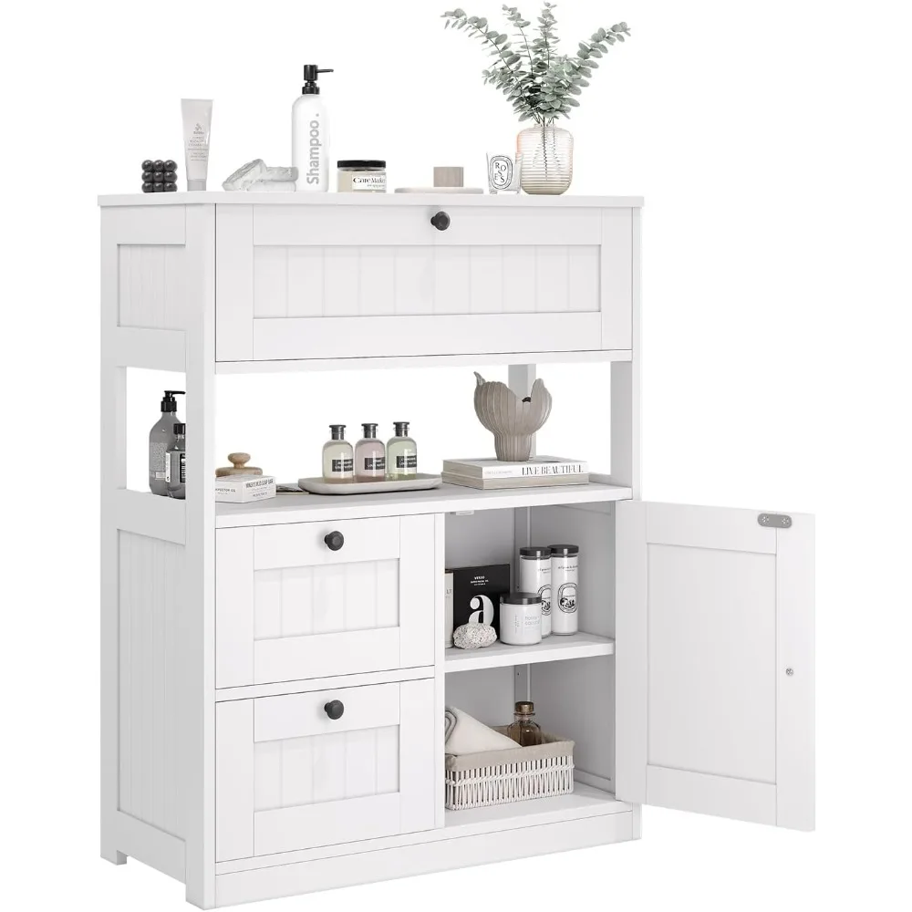 

Bathroom cabinet, modern bathroom floor storage cabinet with 1 door and 3 drawers, kitchen independent cabinet