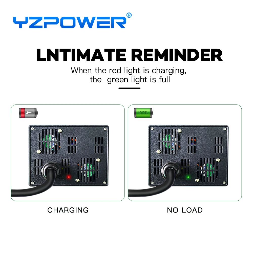 Yzpower 29.2v 25a lifepo4 carregador de bateria para 24v ebike e-bike bateria com 4 ventilador de refrigeração