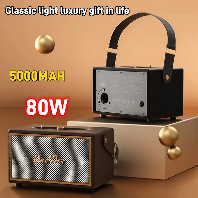 80W High-Power Wireless Bluetooth Speaker Retro Portable Classic Style Nostalgic Wooden AUX/TF FM Radio Speaker Caixa De Som