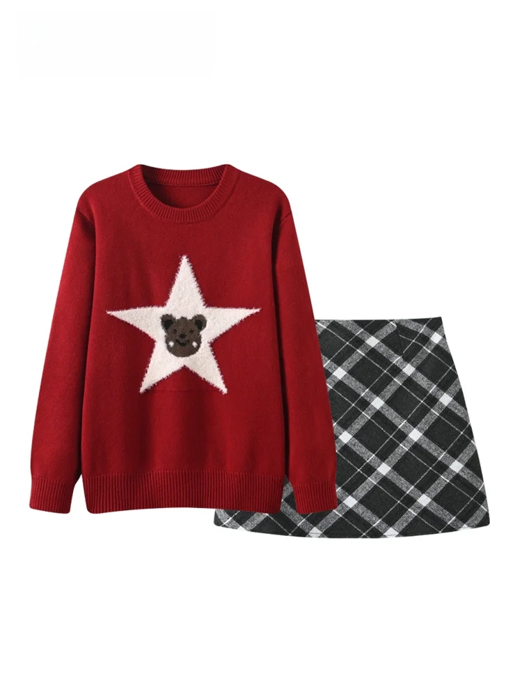 

Повседневный твидовый комплект: топ и плиссированная юбка для женщин, осень-зима, большие размеры, красный, трикотажная длинная юбка-накидка для ношения под одеждой