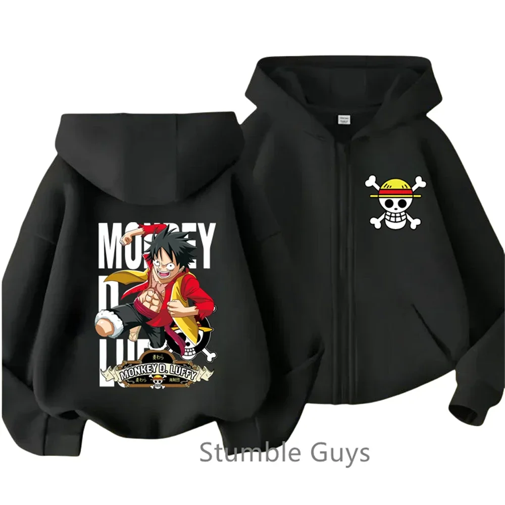 

Casual One Pieces Kids Zipper Hoodie Cartoon Printed Autumn Anime Long Sleeved Hooded Sweatshirt Top for Boys and Girls