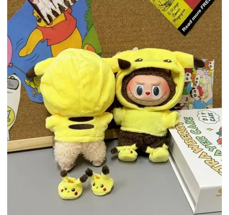 جديد البسيطة أفخم دمية الملابس مجموعة لطيف بيكاتشو دعوى الكرتون 17 سنتيمتر Labubu الفينيل دمية Kpop المعبود دمية الملابس والاكسسوارات