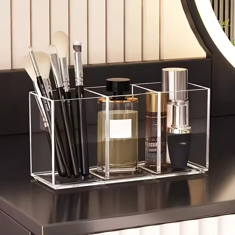 Makeup Brush Storage Box Makeup Brush Holder Organizer Clear Cosmetic Brushes Container Storage 1/2/3 Slots - Great for Vanity