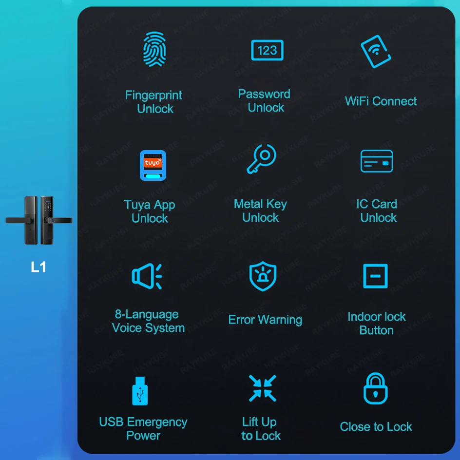 Imagem -02 - Smart Door Lock com Impressão Digital Wifi Tuya App Novo Modo l1 Impressão Digital Inteligência Método Elétrico de Desbloqueio Suporte Idioma Voz