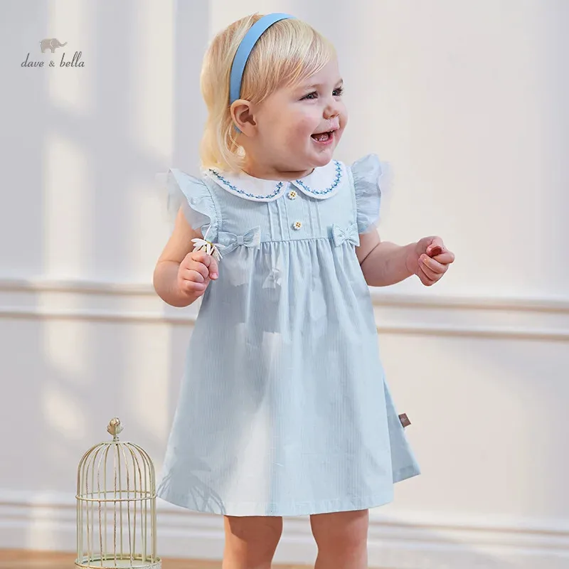 

Dave Bella Girl's Princess Dress 2024 New Summer Children's Baby Sleeveless Cute Sweet Blue Fashion Casual DB 2240415