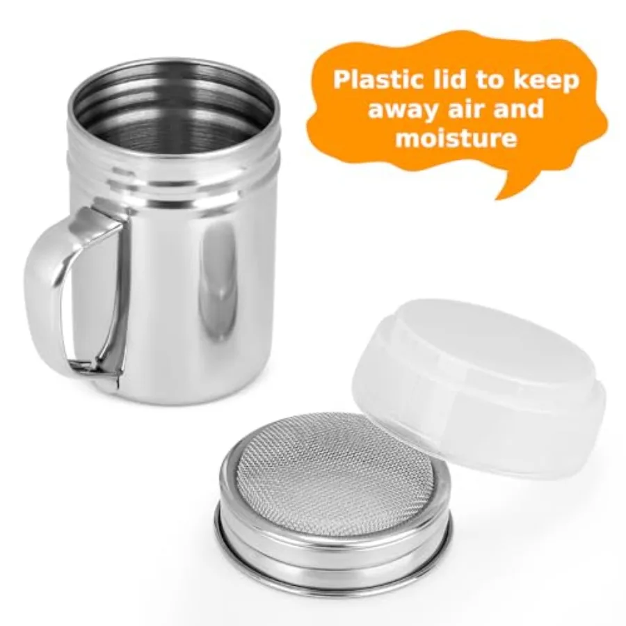 Powdered Sugar Shaker Duster, Cinnamon Shaker Flour Shaker Sifter, Fine Mesh Stainless Steel Dredge for Sugar Flour Cocoa Coffe