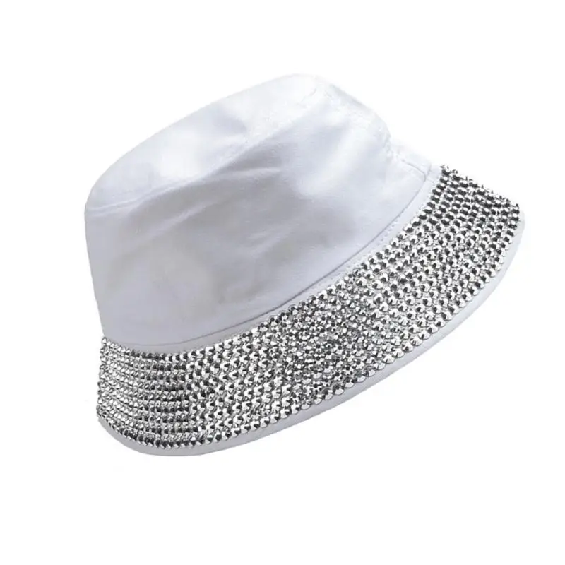 

31BB Portable Bucket Hat Rhinestones Brimmed Club Hat Fashion Fisherman Hat Gifts for Camping Climbing Lovers Outdoor