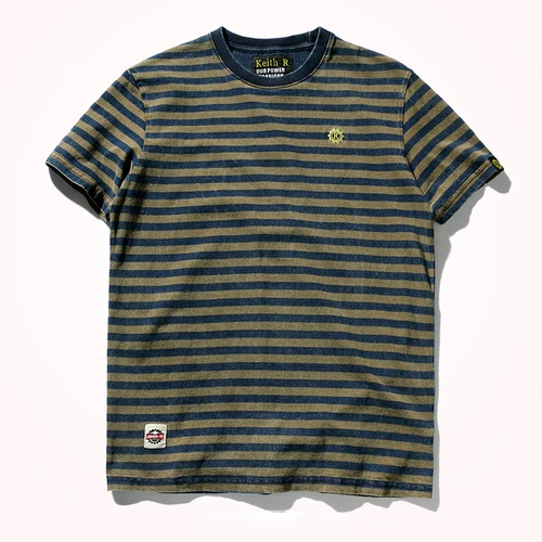 Camiseta a rayas de manga corta para hombre, nueva camiseta ajustada de algodón puro, tendencia Simple, Joker, cuello redondo, camiseta de manga corta lavada