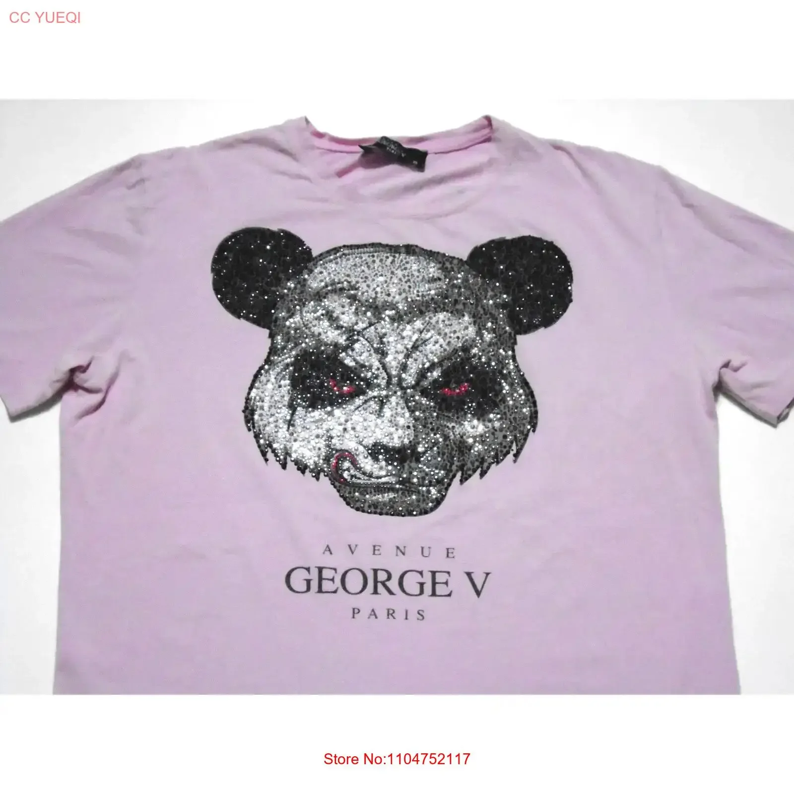 Camiseta Avenue George V Paris con diamantes de imitación, color rosa panda, para hombre, talla XL, estilo vintage, lavada, elegante, ligeramente a la moda, versátil
