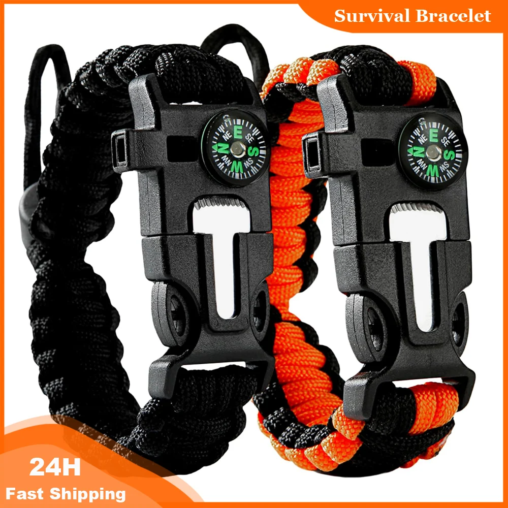 Pulsera de rescate de emergencia Paracord multifunción Camping rescate brazaletes de cuerda de emergencia silbato de brújula 3 en 1