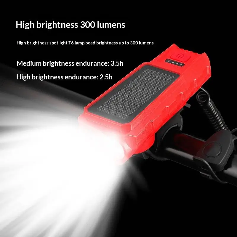 USB Rechargeable Solar Bicycle Light With Power Display Mountain Road Bike Front Lamp Integrated Horn Flashlight For Cycling