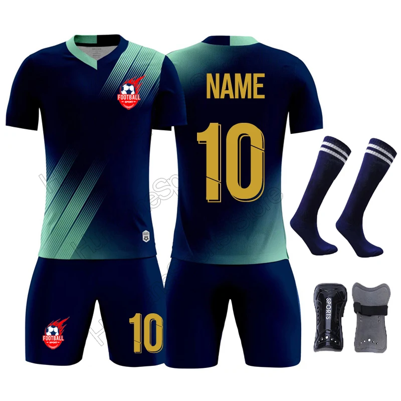 Men Soccer Sets + Socks + Pad Quality Kids Training Suit Football Jerseys Sets Boys Soccer Shirt Clothes Survetement Uniforms