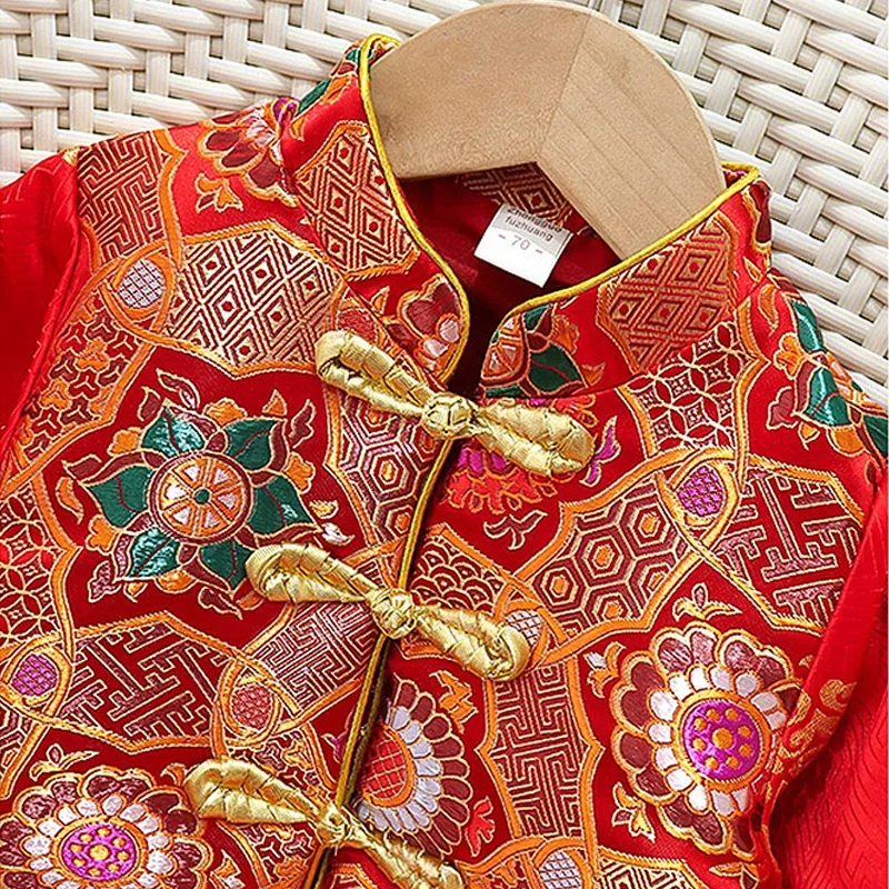 Enfants bébé fille garçon rouge Hanfu nouvel an chinois Tang Costume à manches longues petit haut pantalon Costume traditionnel Hanfu photographie vêtements