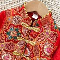 Kids Baby Girl Boy Red Hanfu Chinese New Year Tang Costume Long Sleeve Shirt Top Pant Suit Traditional Hanfu Photography Clothes