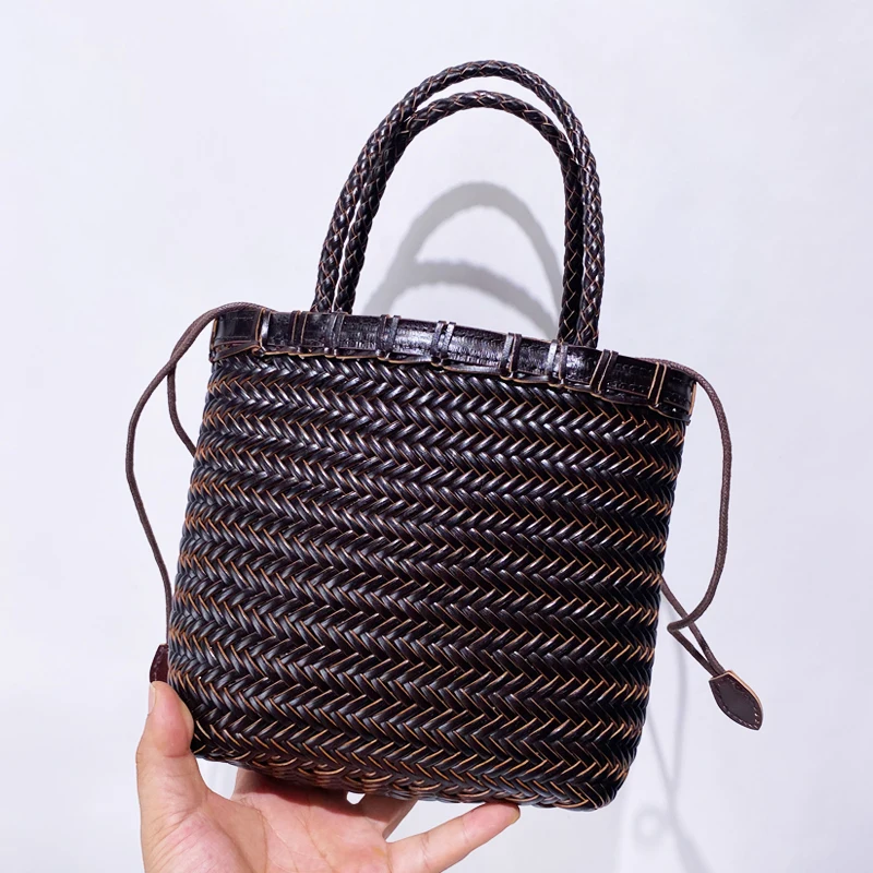 

Genuine Leather Woven Tote Bags For Women Luxury Designer Handbag Purses 2025 New In Cowhide With Inner Pocket Handwritten Wrist