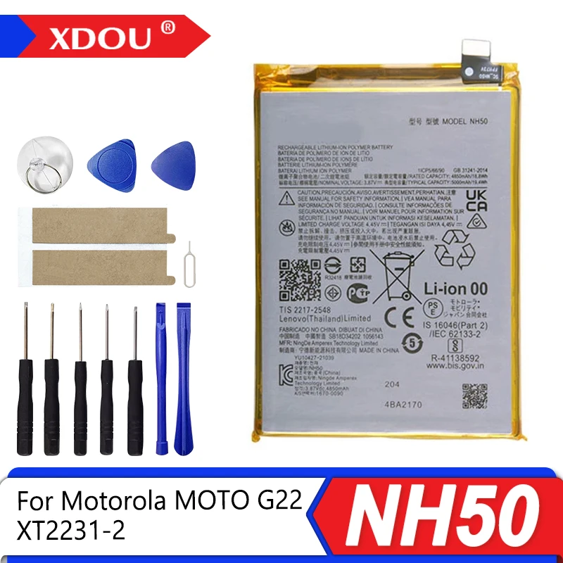 

100% новый аккумулятор NH50 5000 мАч для Motorola MOTO G22 XT2231-2, аккумуляторы для телефона + инструменты