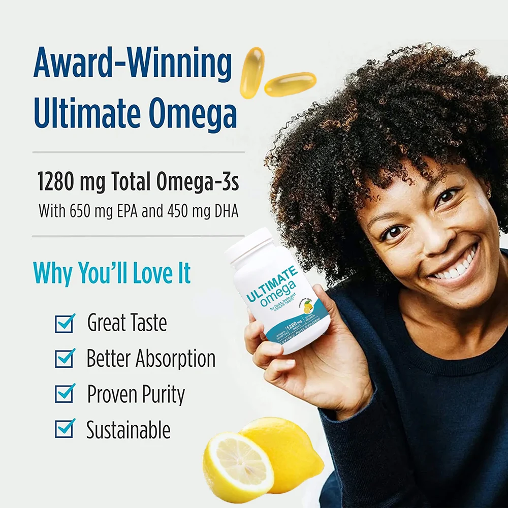 

High Potency Ultimate Omega-3 Fish Oil Supplement с EPA & DHA — 1280 мг Omega-3 — способствует здоровью мозга и сердца — 90 мягких гелей