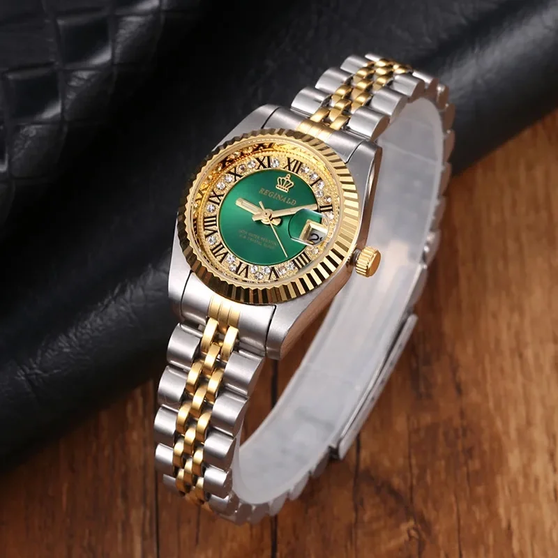 REGINALD Fashion Rhinestone Woman Quartz Calendar High Quality Elegant Ladies Wristwatch Stainless Steel Dress Watches