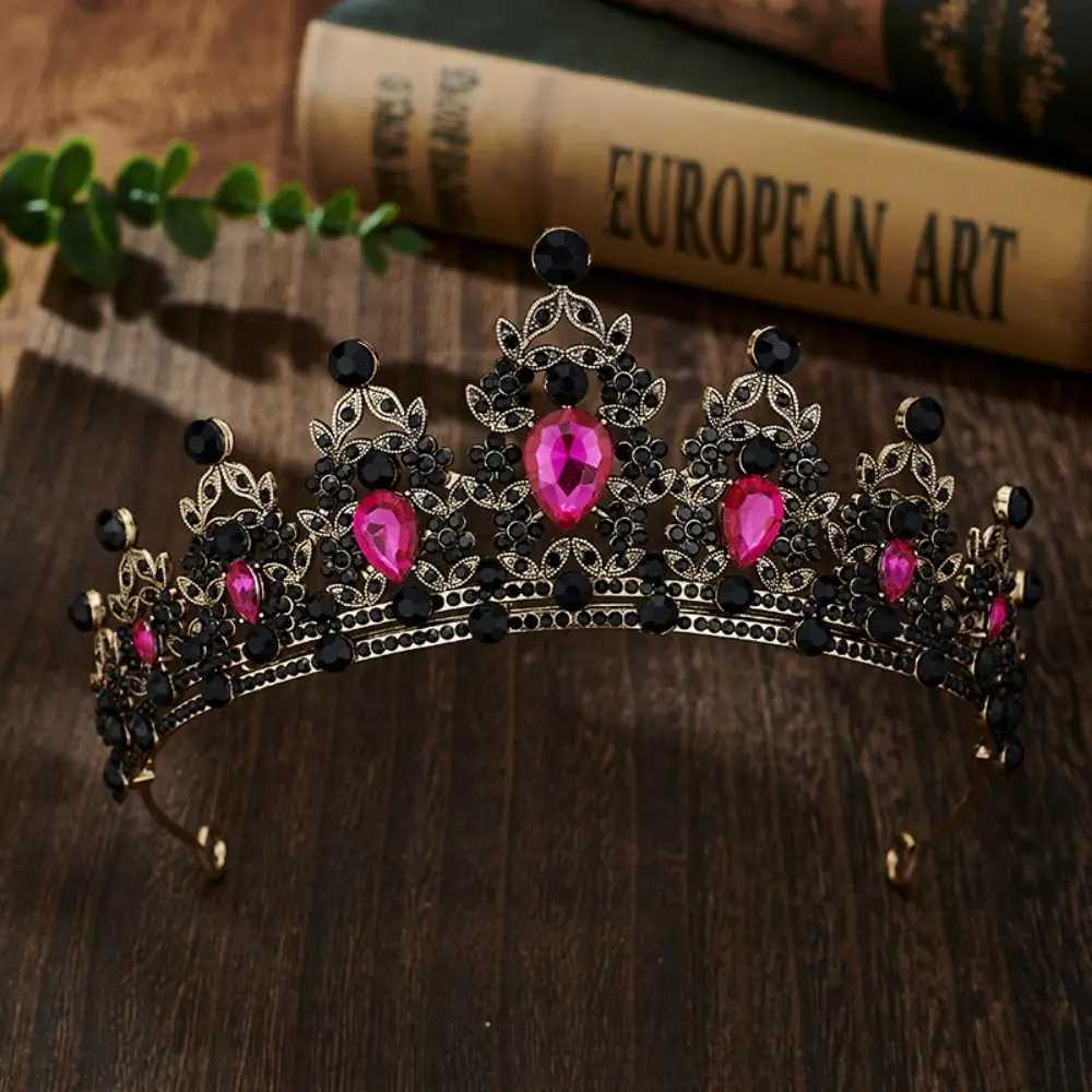 Trendy Luxury Baroque Crown Shiny Metal Bridal Tiara Hair Ornaments Multicolor Princess Rhinestone Crown Headband