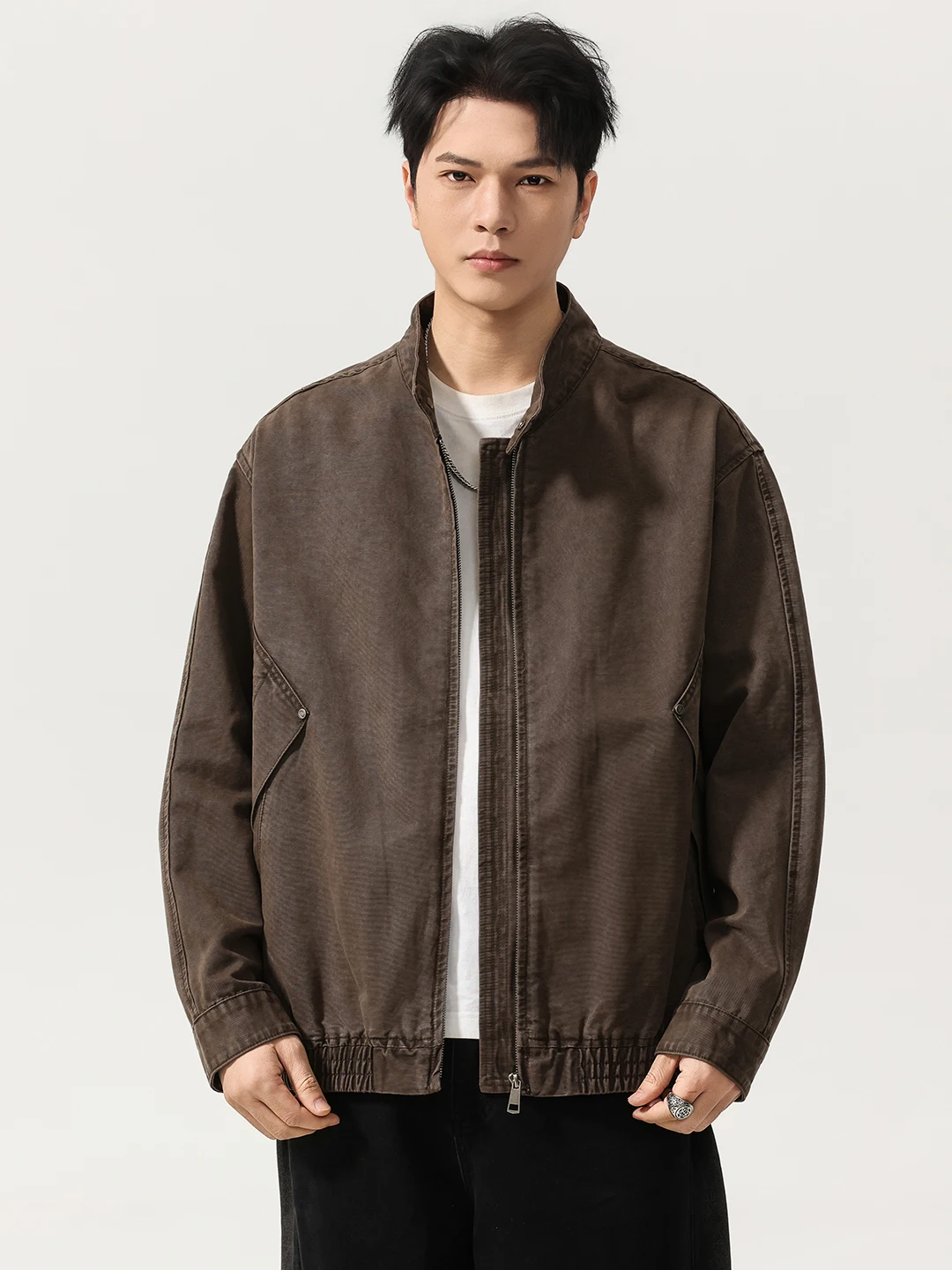 

Waed Cotton Workwear Jaet Men's Loose Casual Stand Collar American Retro Sle Spring 2026 Comfortable Breathable Outerwear