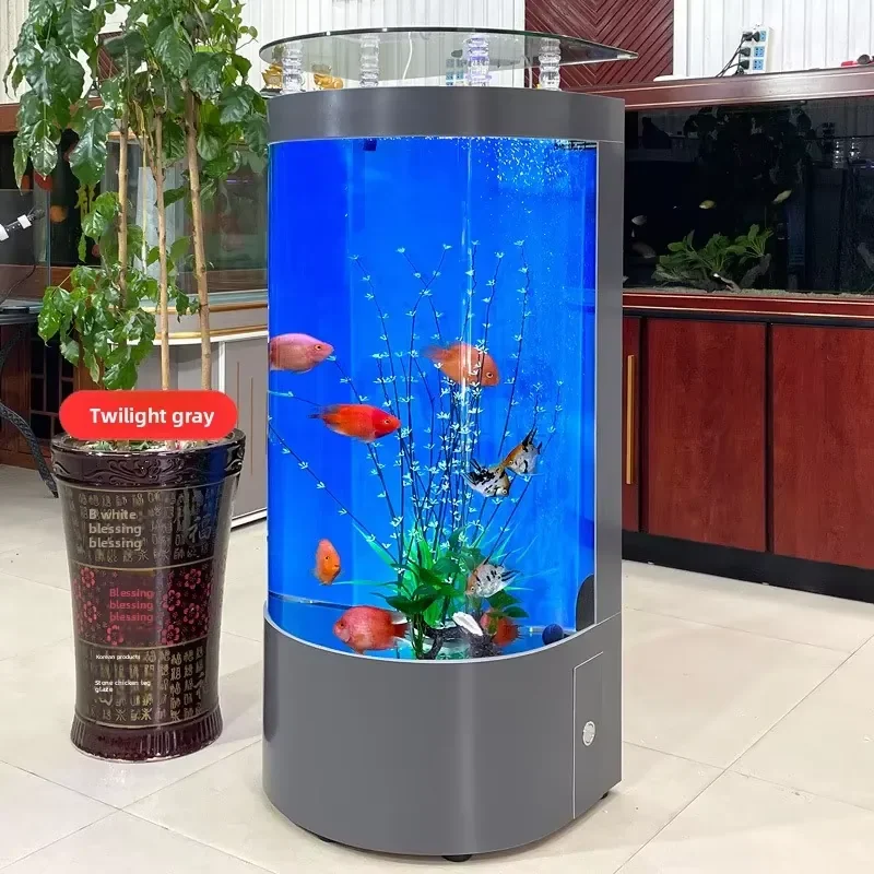 Light Luxury European Style Medium Ecological Aquarium for Household Use Round Floor Glass Fish Tank 200L to 1000L