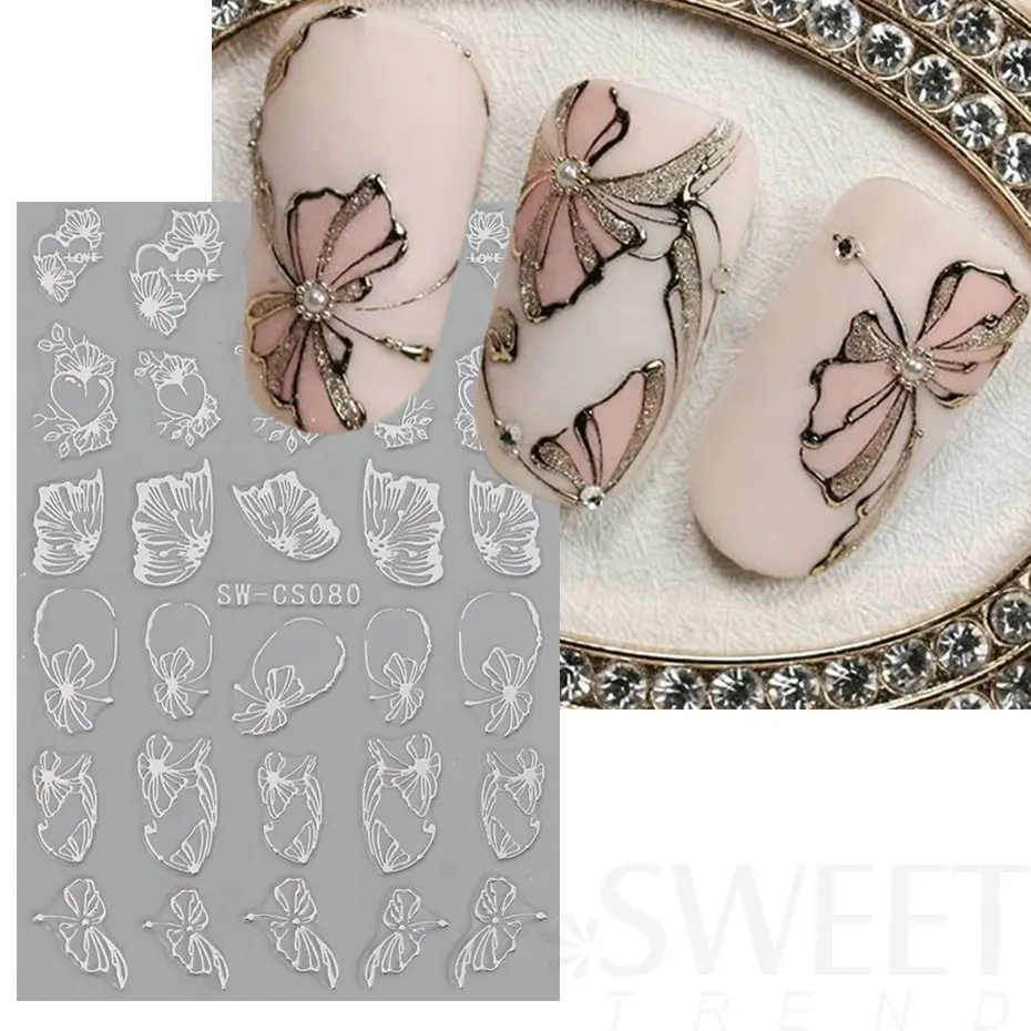 Spring Metallic Silver Nail Sticker 3D Y2K Style Star Moon Butterfly Dragonfly Wings Heart Flower Design Nail Decoration BESW-CS