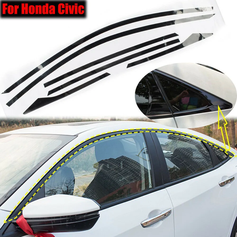 Glossy Black Car Sticker Left Protection For Honda Civic 10th Gen 2016-2019 4dr Sedan Side Window Trims Vinyl Blackout