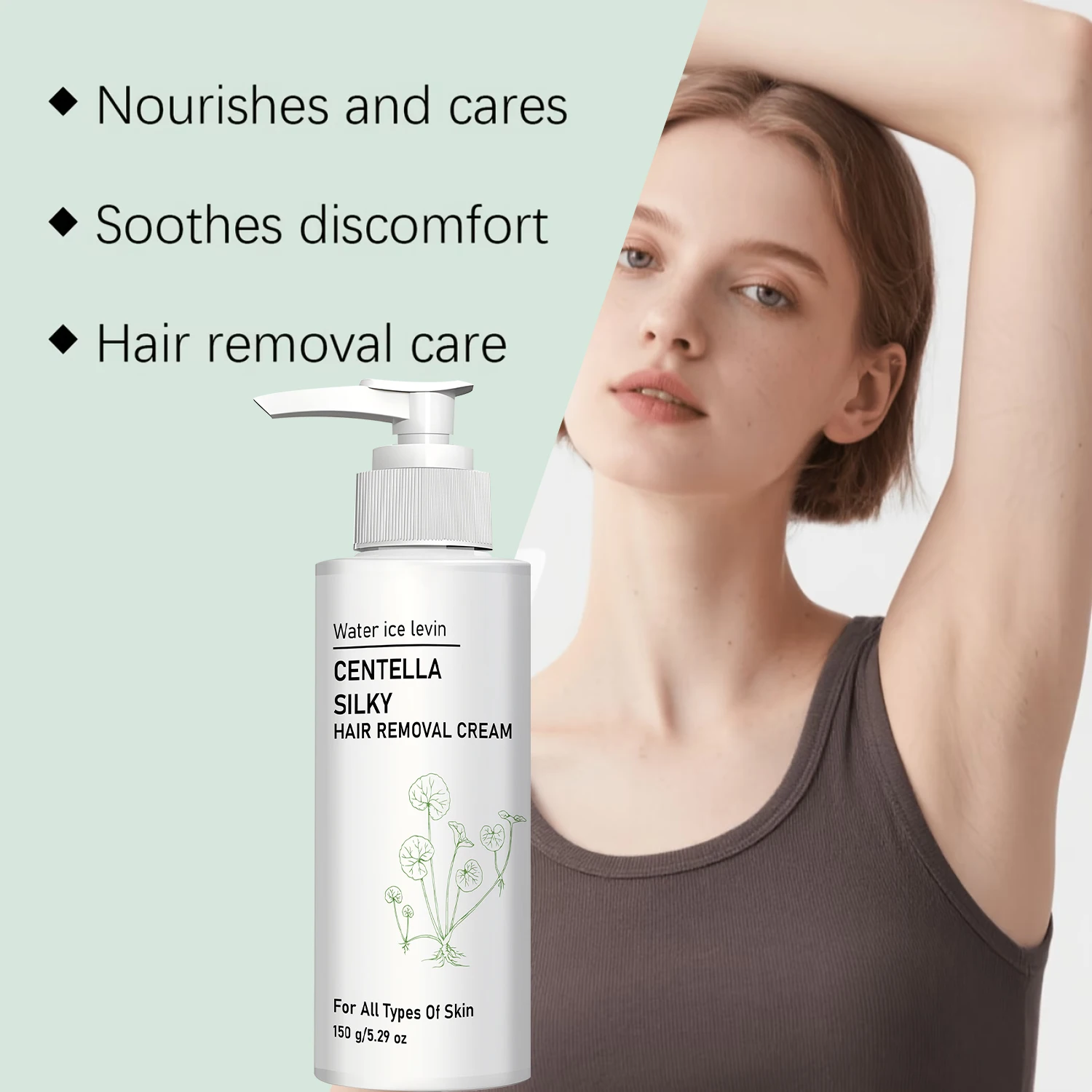 Centella Silky Hair Removal Cream for All Skin Types, Collagen Niacinamide Hydrating Gentle Depilatory Skin Care Lotion