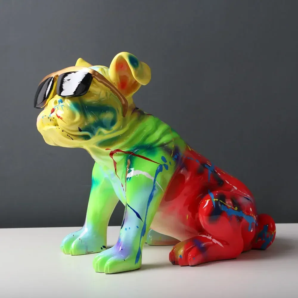 

Modern Creative Fluorescence Spray Color Bulldog Statue Home Decoration Wine Cabinet Dog Desktop Home Furnishing Decor