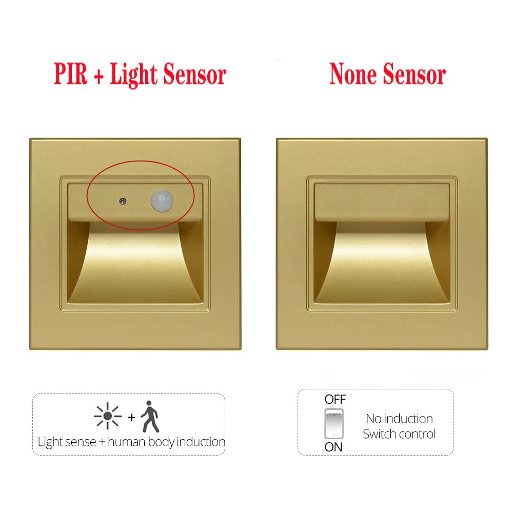 Square 86Type PIR Motion Detector Sensor Led Stair Light Infrared Human Body Induction Lamp Recessed Steps Ladder Staircase Wall